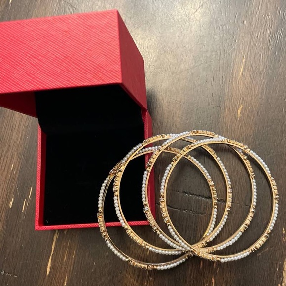 Freshwater Pearl & Zircon Bangles Set - Picture 1 of 7